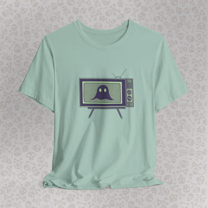Ghost in the TV T-Shirt | Spooky retro vintage television graphic tee | Halloween