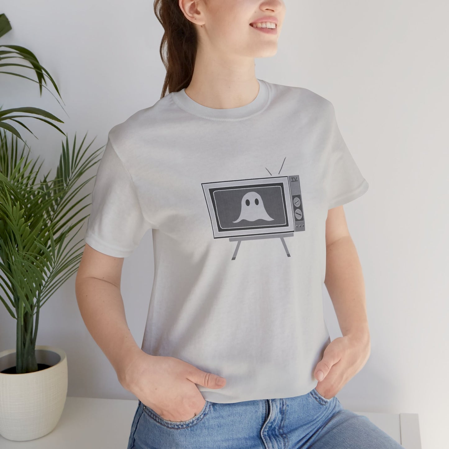 Ghost in the TV T-Shirt | Spooky retro vintage television graphic tee | Halloween