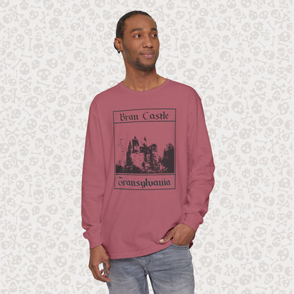 Camiseta de manga larga del Castillo de Bran, Transilvania, Drácula, Halloween, terror gótico, Drácula espeluznante, Halloween