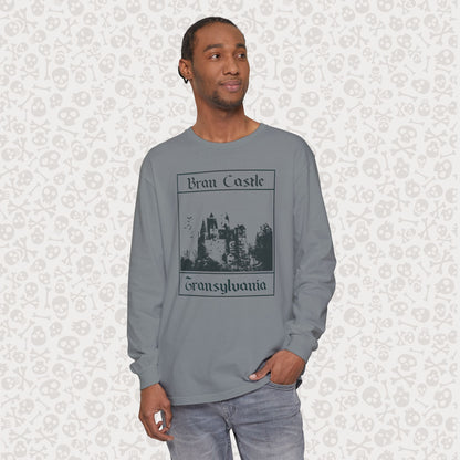 Camiseta de manga larga del Castillo de Bran, Transilvania, Drácula, Halloween, terror gótico, Drácula espeluznante, Halloween