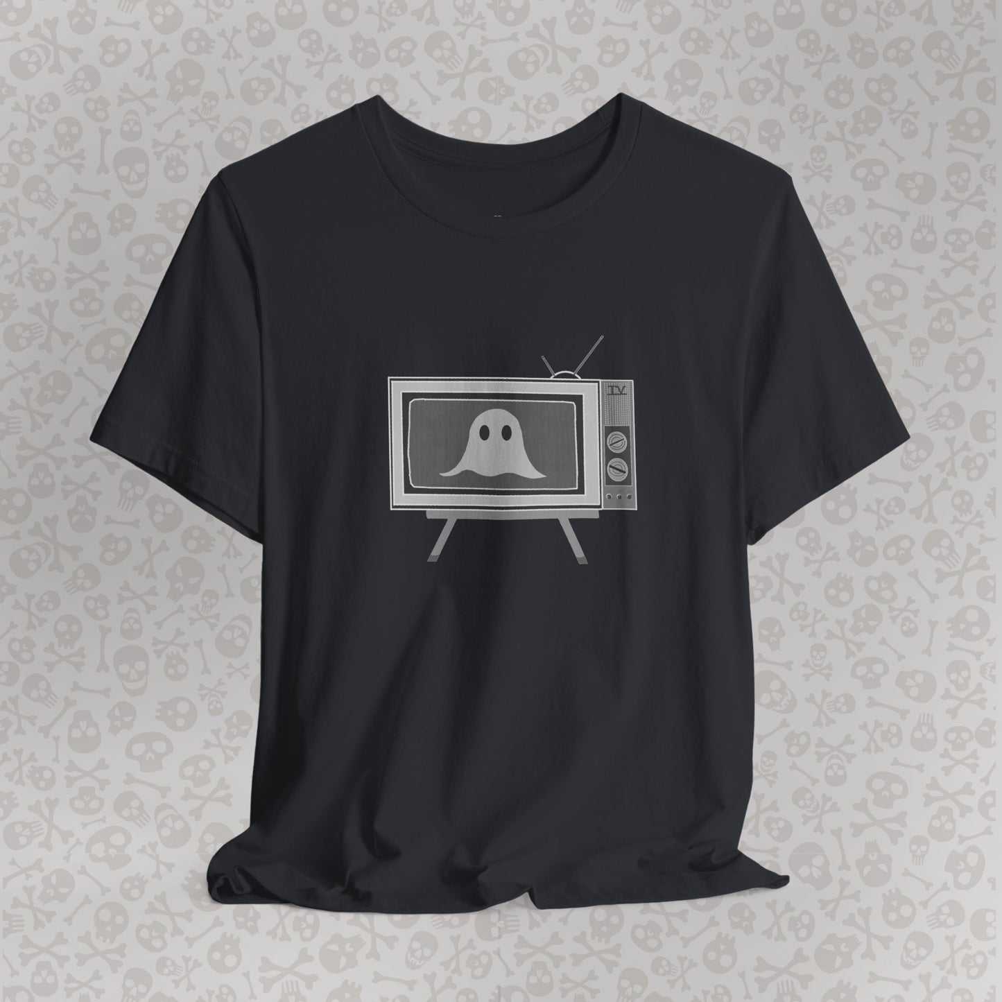 Ghost in the TV T-Shirt | Spooky retro vintage television graphic tee | Halloween