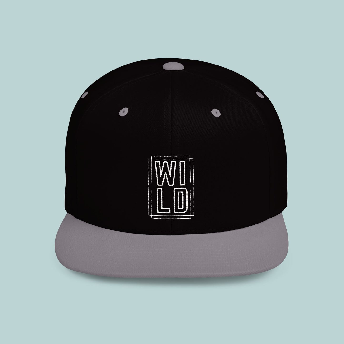 WILD Flat Bill Snapback Hat - White Logo - Trendy Sports Cap for Outdoor Adventures, Urban, Edgy, Low Profile Hat