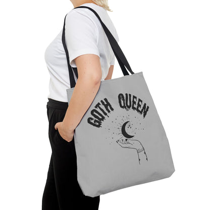 Goth Queen Tote Bag, Moon Print Grey Bag, Halloween Punk Handbag, Spooky Shoulder Bag, Alternative Fashion Purse