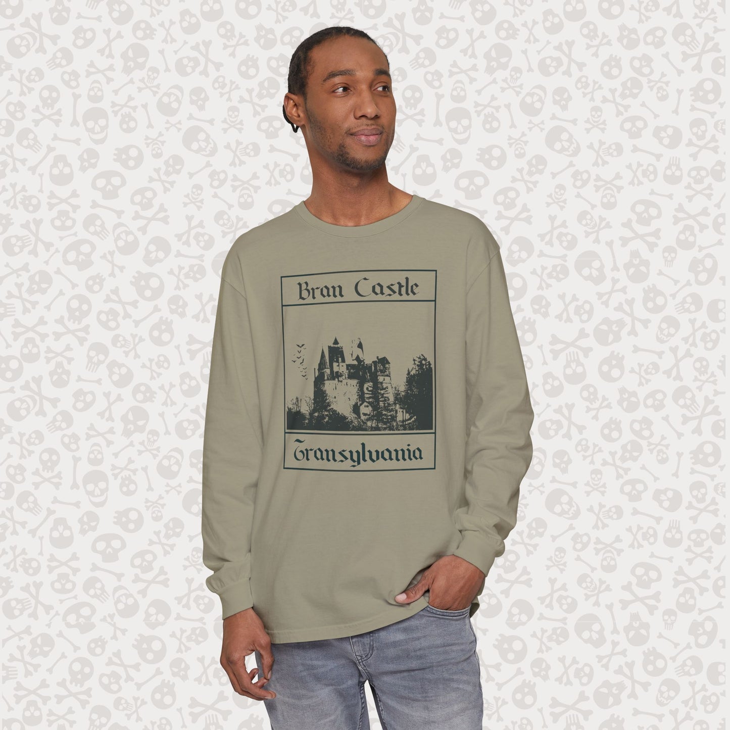 Camiseta de manga larga del Castillo de Bran, Transilvania, Drácula, Halloween, terror gótico, Drácula espeluznante, Halloween