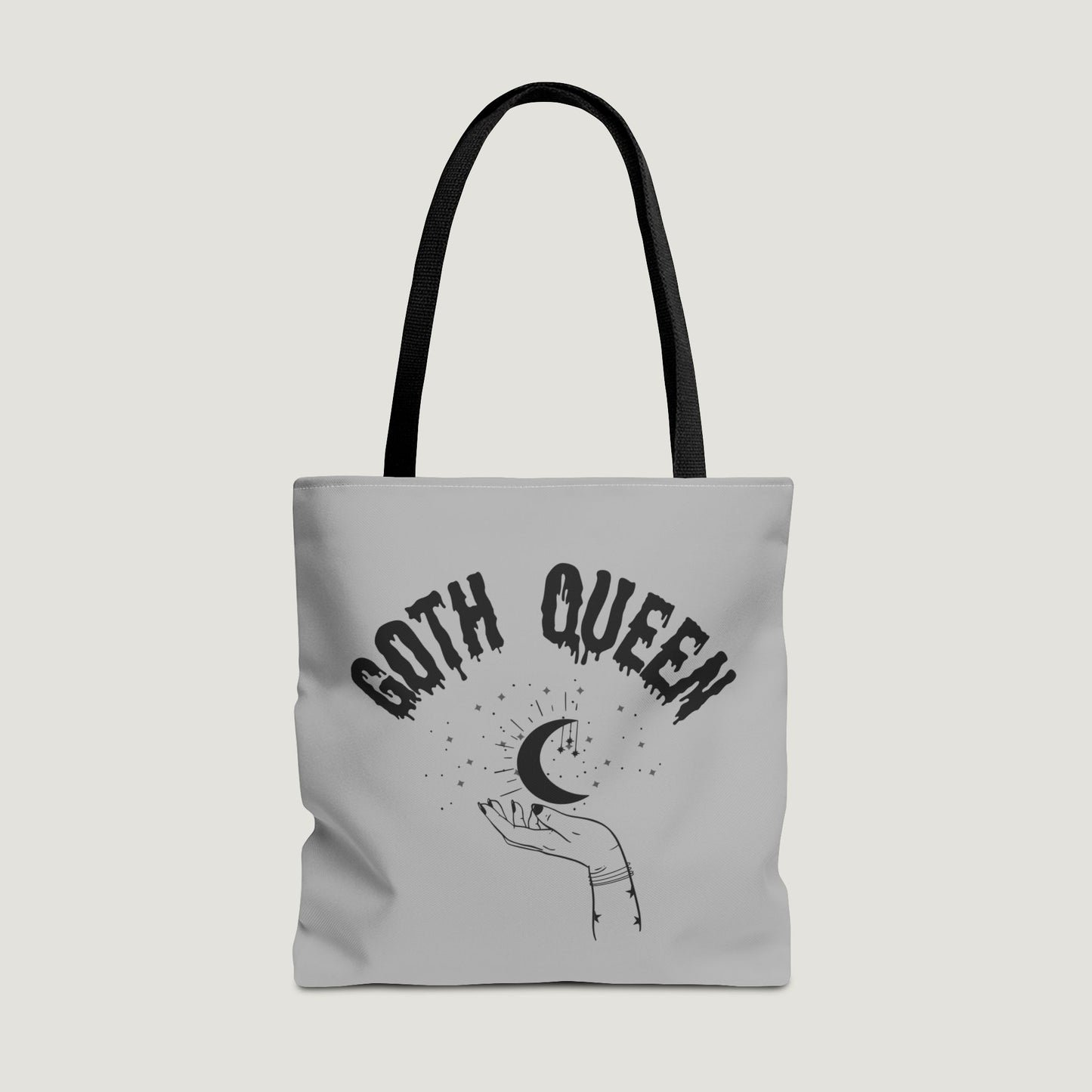 Goth Queen Tote Bag, Moon Print Grey Bag, Halloween Punk Handbag, Spooky Shoulder Bag, Alternative Fashion Purse