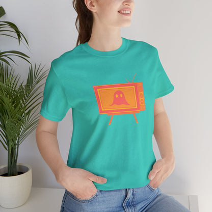 Ghost in the TV T-Shirt | Spooky retro vintage television graphic tee | Halloween