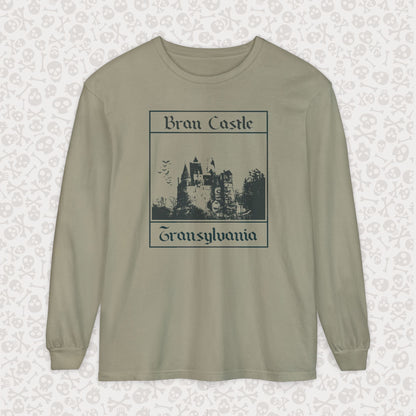 Camiseta de manga larga del Castillo de Bran, Transilvania, Drácula, Halloween, terror gótico, Drácula espeluznante, Halloween