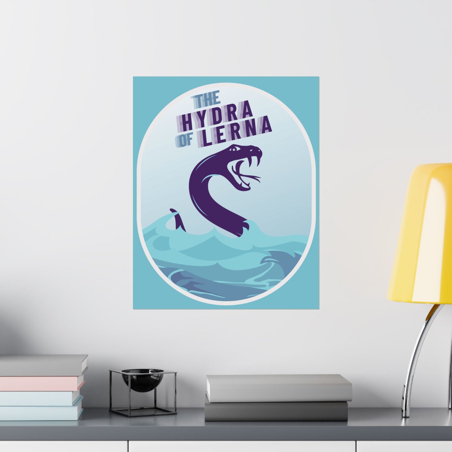 Mystical Hydra of Lerna Poster, Mythology Art Print, Home Decor, Blue Wall Art, Gift for Mythology Lovers, Cryptids Print, Serpent Poster