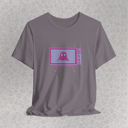 Ghost in the TV T-Shirt | Spooky retro vintage television graphic tee | Halloween
