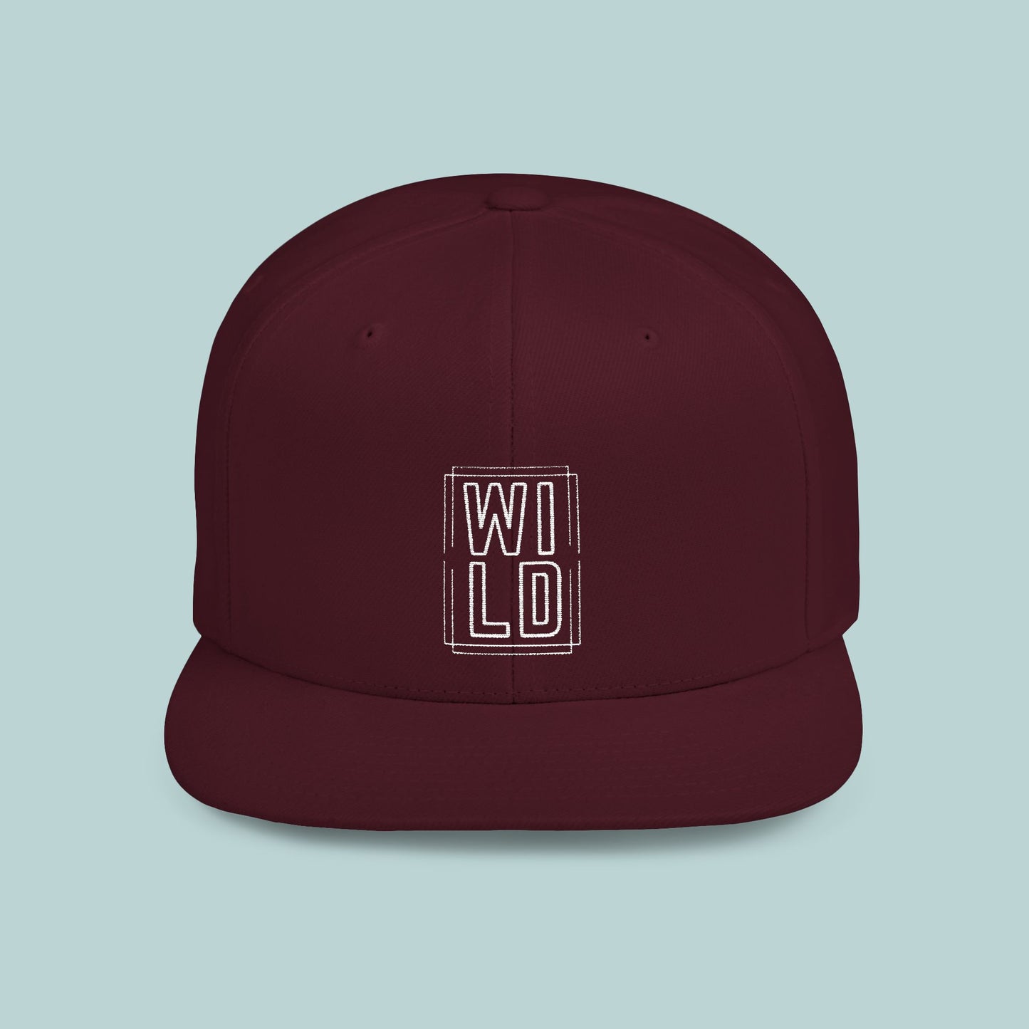 WILD Flat Bill Snapback Hat - White Logo - Trendy Sports Cap for Outdoor Adventures, Urban, Edgy, Low Profile Hat