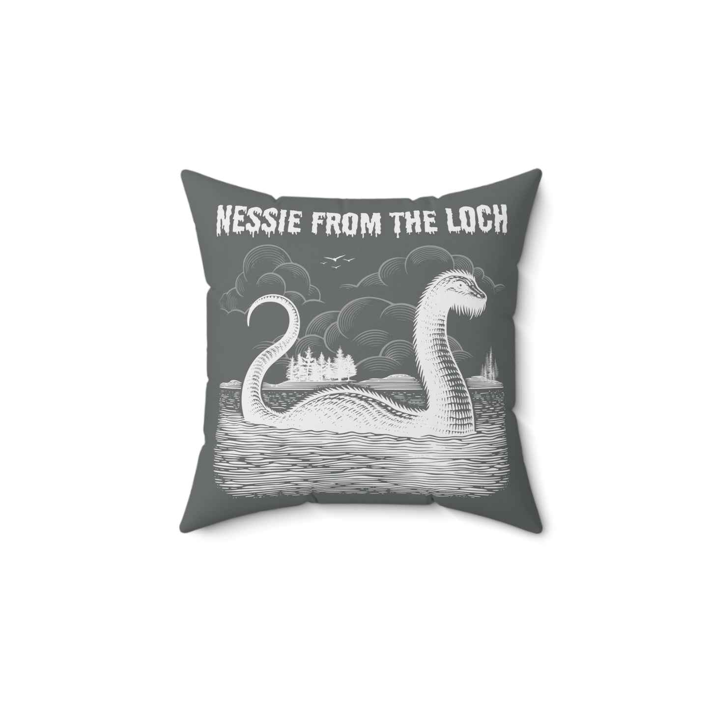 Nessie from the Loch Throw Pillow, Loch Ness Monster Pillow, Nessie Spun Polyester Pillow, Home Decor Accent, Mythical Creature, Scotland