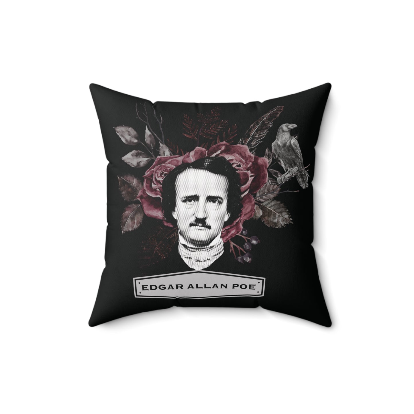 Edgar Allan Poe Floral Throw Pillow - Literary Decor for Book Lovers