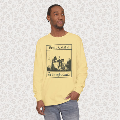 Camiseta de manga larga del Castillo de Bran, Transilvania, Drácula, Halloween, terror gótico, Drácula espeluznante, Halloween