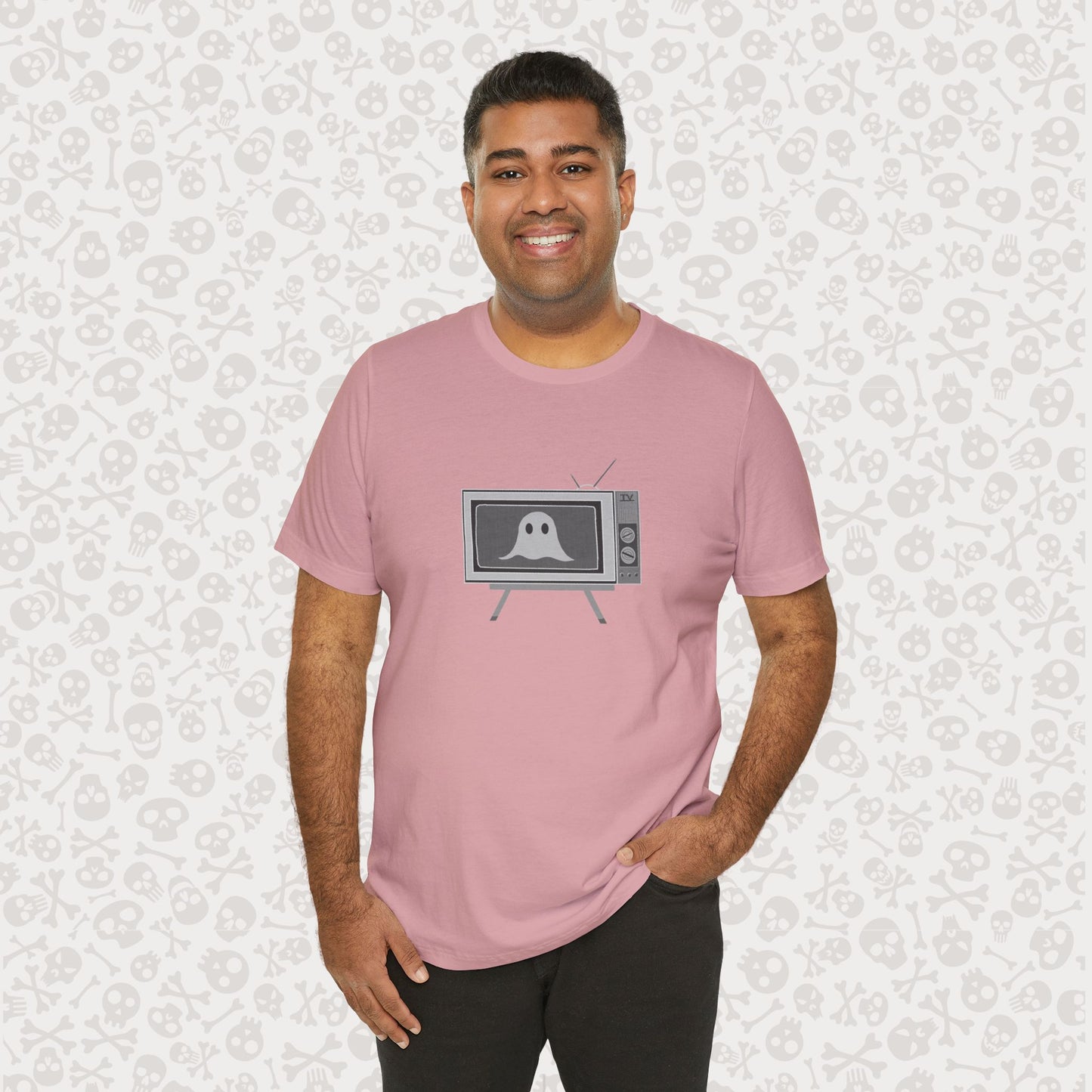 Ghost in the TV T-Shirt | Spooky retro vintage television graphic tee | Halloween