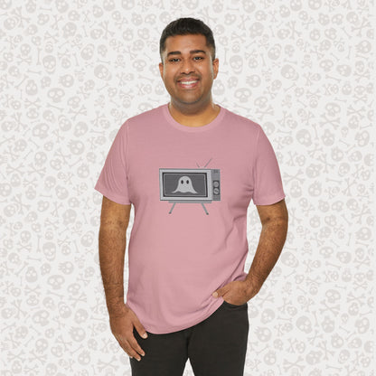 Ghost in the TV T-Shirt | Spooky retro vintage television graphic tee | Halloween