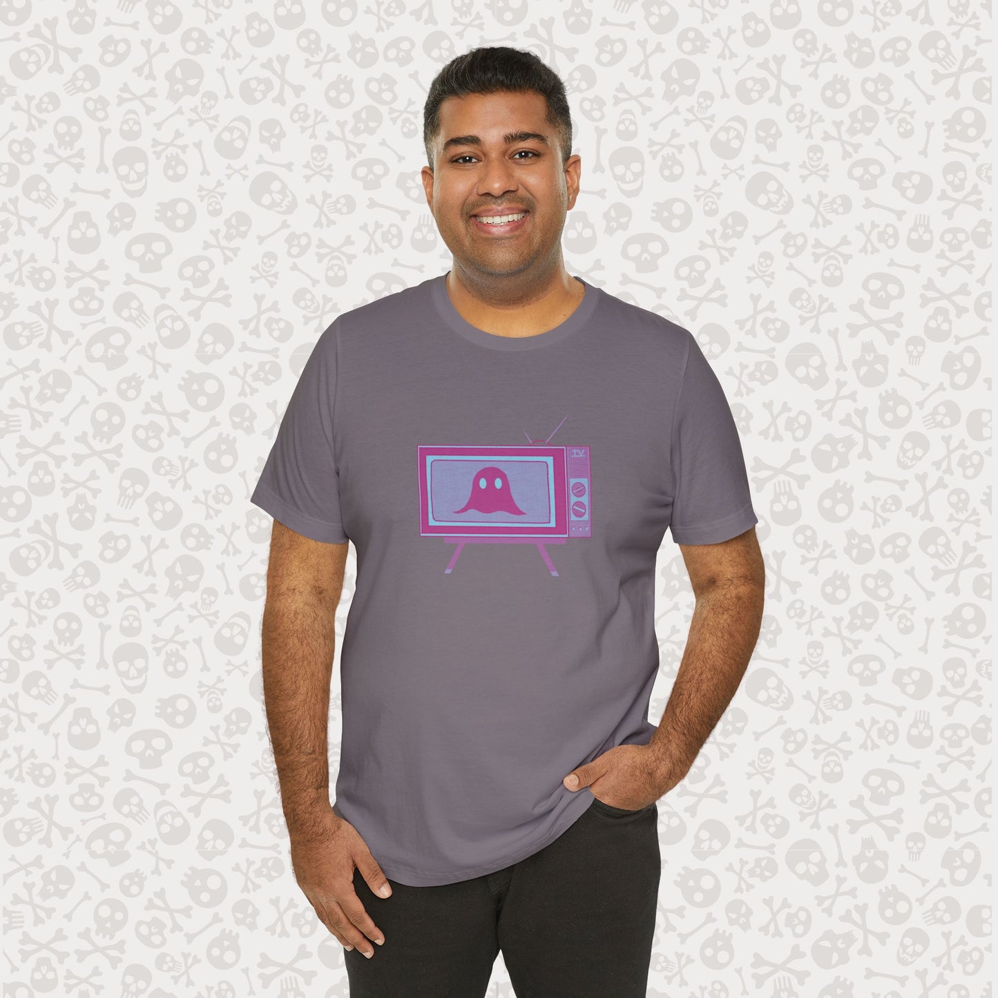 Ghost in the TV T-Shirt | Spooky retro vintage television graphic tee | Halloween
