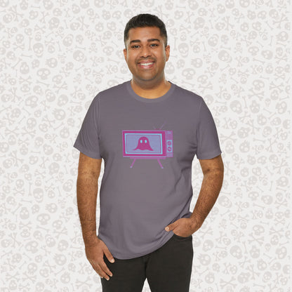 Ghost in the TV T-Shirt | Spooky retro vintage television graphic tee | Halloween