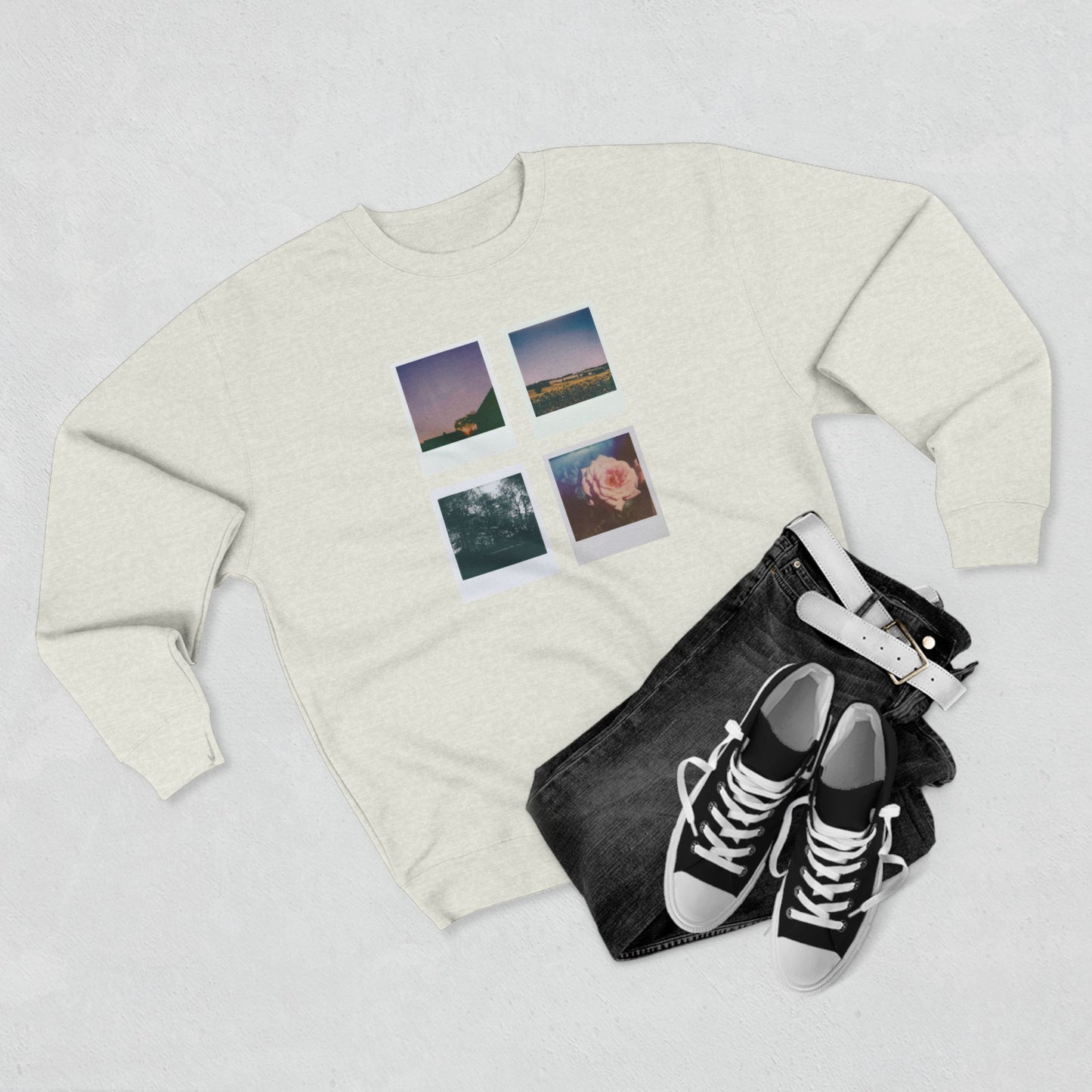 Nature Polaroids Sweatshirt, Colorful Nostalgic Polaroids Long-sleeve, Unisex Crewneck, Outdoor Adventure Fashion, Earthy Vibes Top, Retro