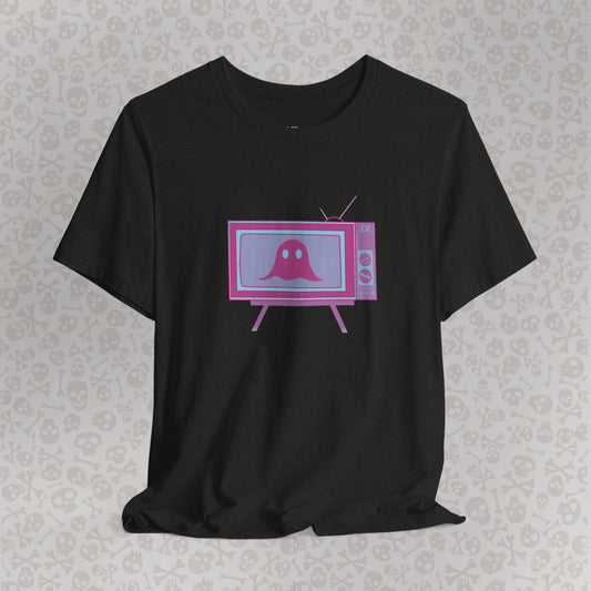 Ghost in the TV T-Shirt | Spooky retro vintage television graphic tee | Halloween