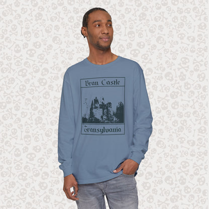 Camiseta de manga larga del Castillo de Bran, Transilvania, Drácula, Halloween, terror gótico, Drácula espeluznante, Halloween