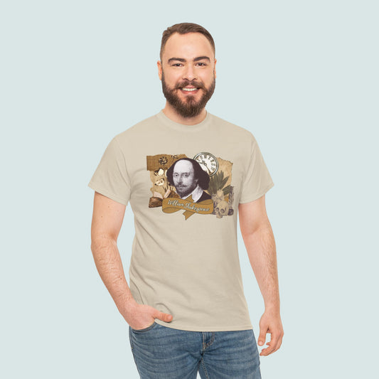 Vintage William Shakespeare Collage Unisex Heavy Cotton Tee - Literary Artwork Tee for Book, Literature Lovers, Gift for Writers