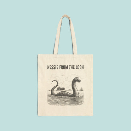 Nessie from the Loch Canvas Tote Bag, Scottish Loch Monster Reusable Shopping Bag, Eco-Friendly Grocery Tote, Mythical Creature