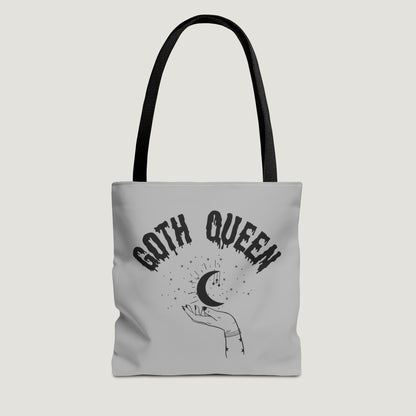 Goth Queen Tote Bag, Moon Print Grey Bag, Halloween Punk Handbag, Spooky Shoulder Bag, Alternative Fashion Purse