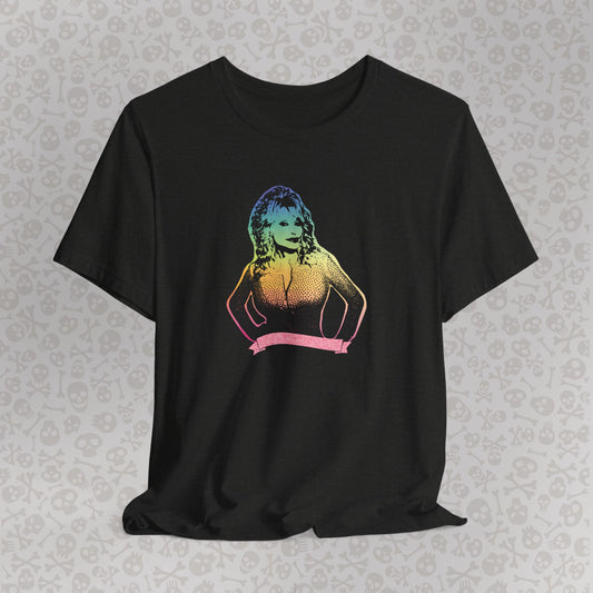 Rainbow Dolly Parton Tee, Dolly Pride Shirt, Unisex Graphic T-Shirt, Music Fan Gift, Concert Apparel, Gay Country Western Clothing