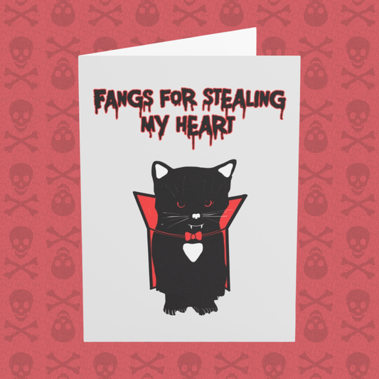Vampire Kitty Greeting Card, Valentine's Day, Anniversary, Goth Love