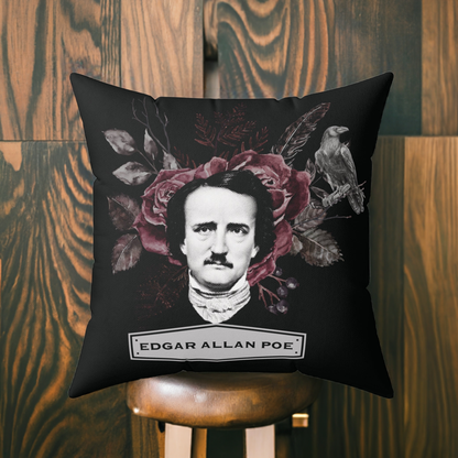 Edgar Allan Poe Floral Throw Pillow - Literary Decor for Book Lovers