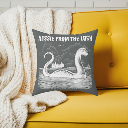 Nessie from the Loch Throw Pillow, Loch Ness Monster Pillow, Nessie Spun Polyester Pillow, Home Decor Accent, Mythical Creature, Scotland