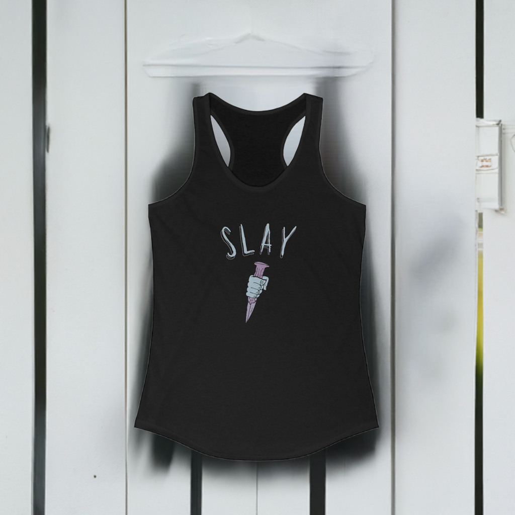 Slay Graphic Racerback Tank Top, Motivational Gym Wear, Casual Summer Top, Workout Apparel, Gift for Her, Vampire Slayer