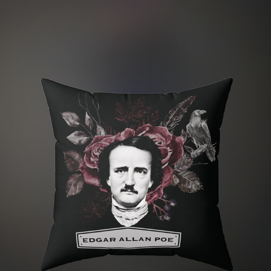 Edgar Allan Poe Floral Throw Pillow - Literary Decor for Book Lovers