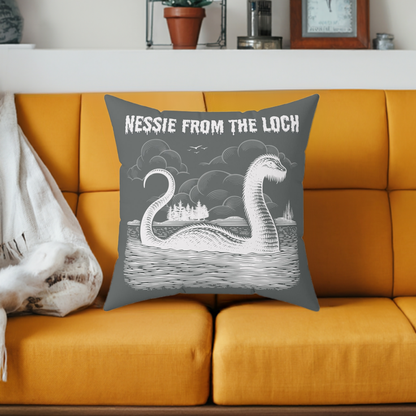 Nessie from the Loch Throw Pillow, Loch Ness Monster Pillow, Nessie Spun Polyester Pillow, Home Decor Accent, Mythical Creature, Scotland