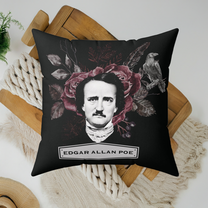 Edgar Allan Poe Floral Throw Pillow - Literary Decor for Book Lovers